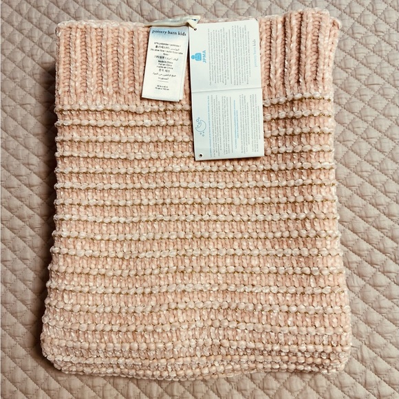 Pottery Barn Kids Crib Blanket. Cute pink and gold woven pattern. - Picture 2 of 6
